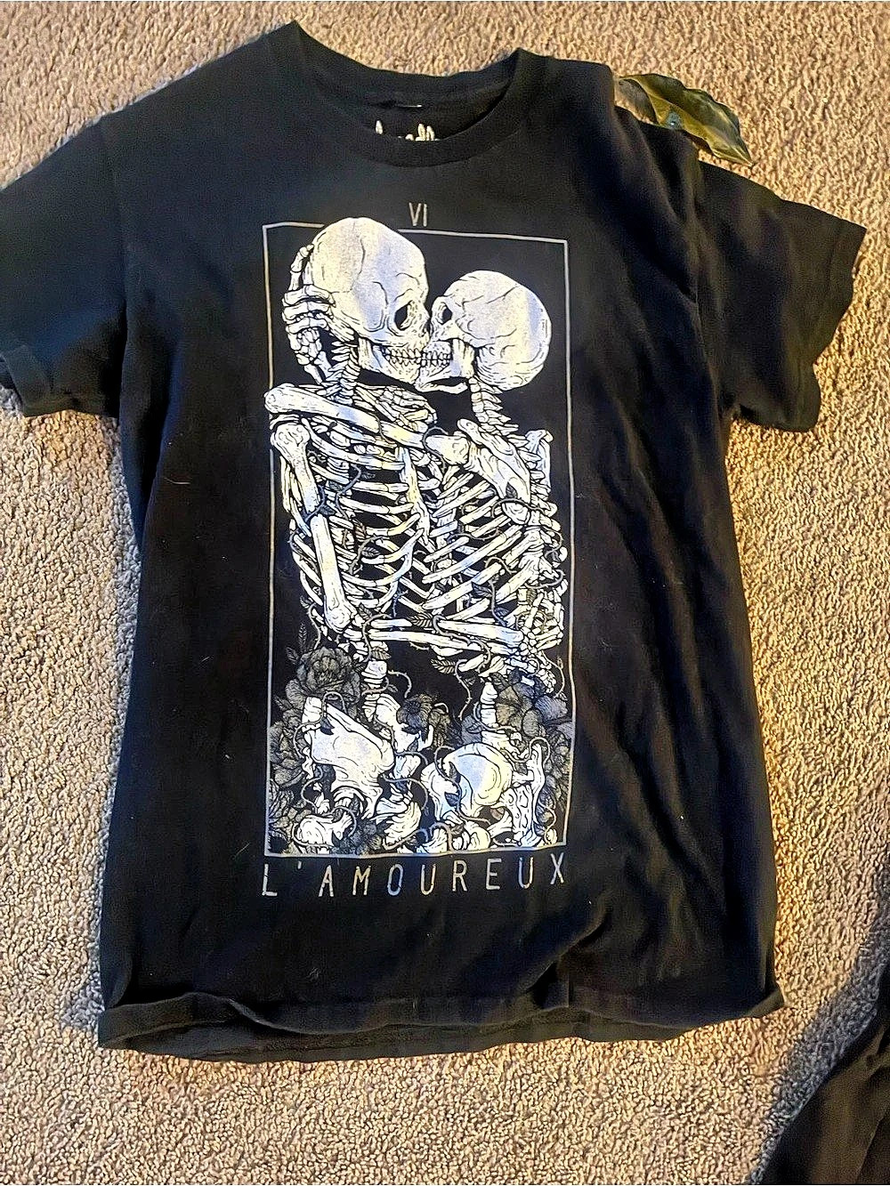 Threadless L'Amoureux Tarot Skeleton Graphic T-Shirt in Black